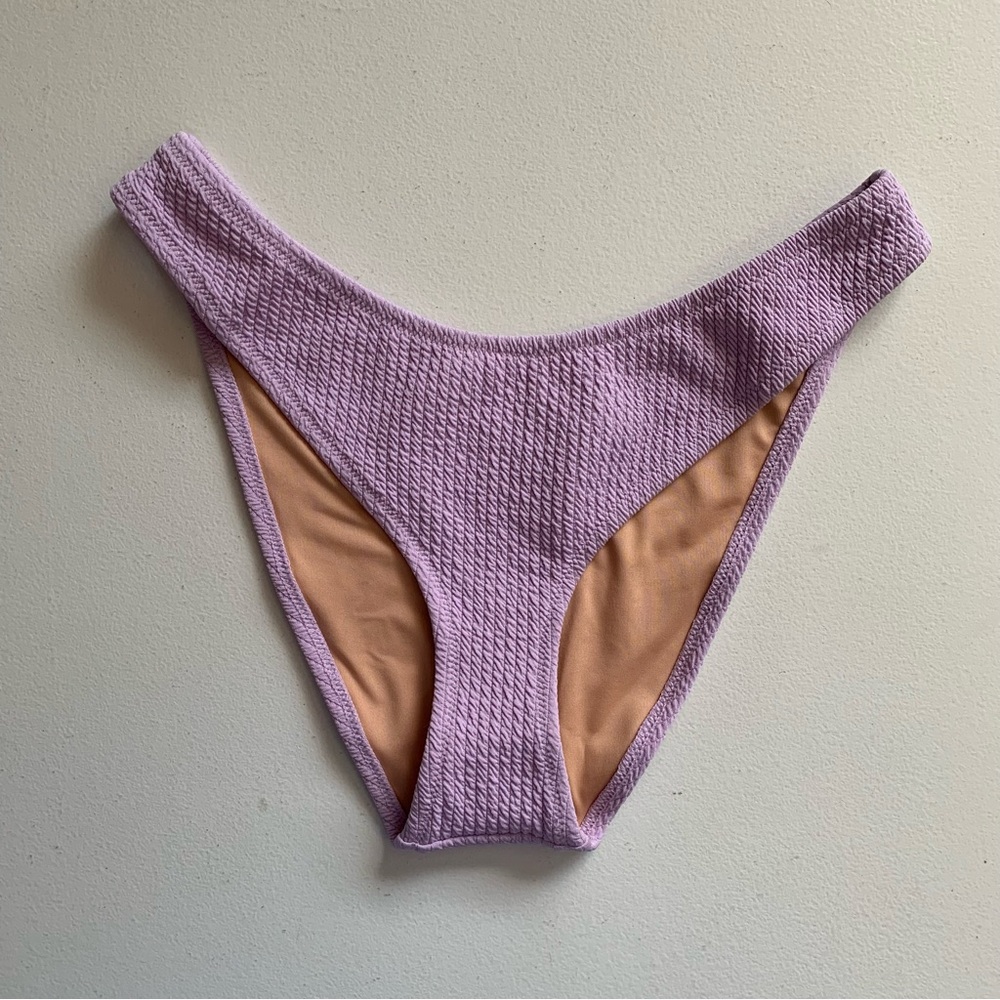 J Crew Size Medium Purple Textured Curved Waist Cheeky Bikini Bottom Swim NWT